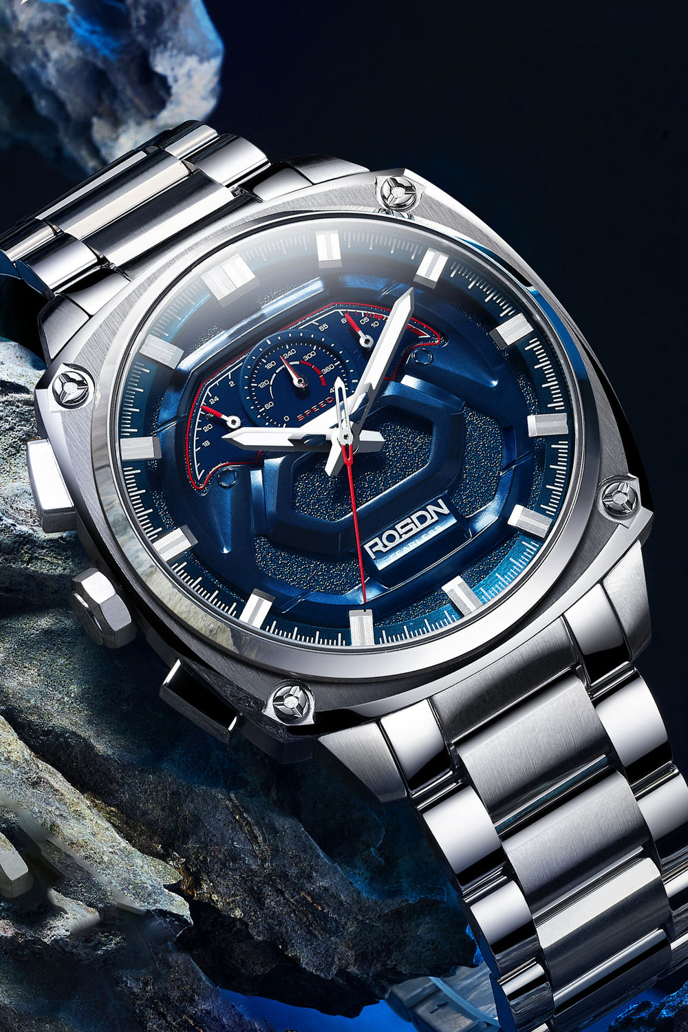 Quantum Gear | Rosdn Silver Blue Automatic Quartz Watch