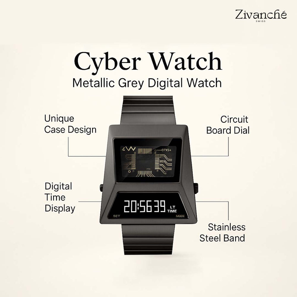 Cyber Watch | Metallic Grey Digital Watch - (40342605)