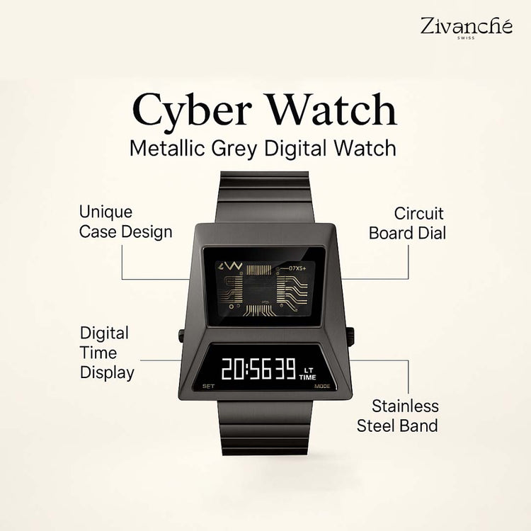 Cyber Watch | Metallic Grey Digital Watch - (40342605)