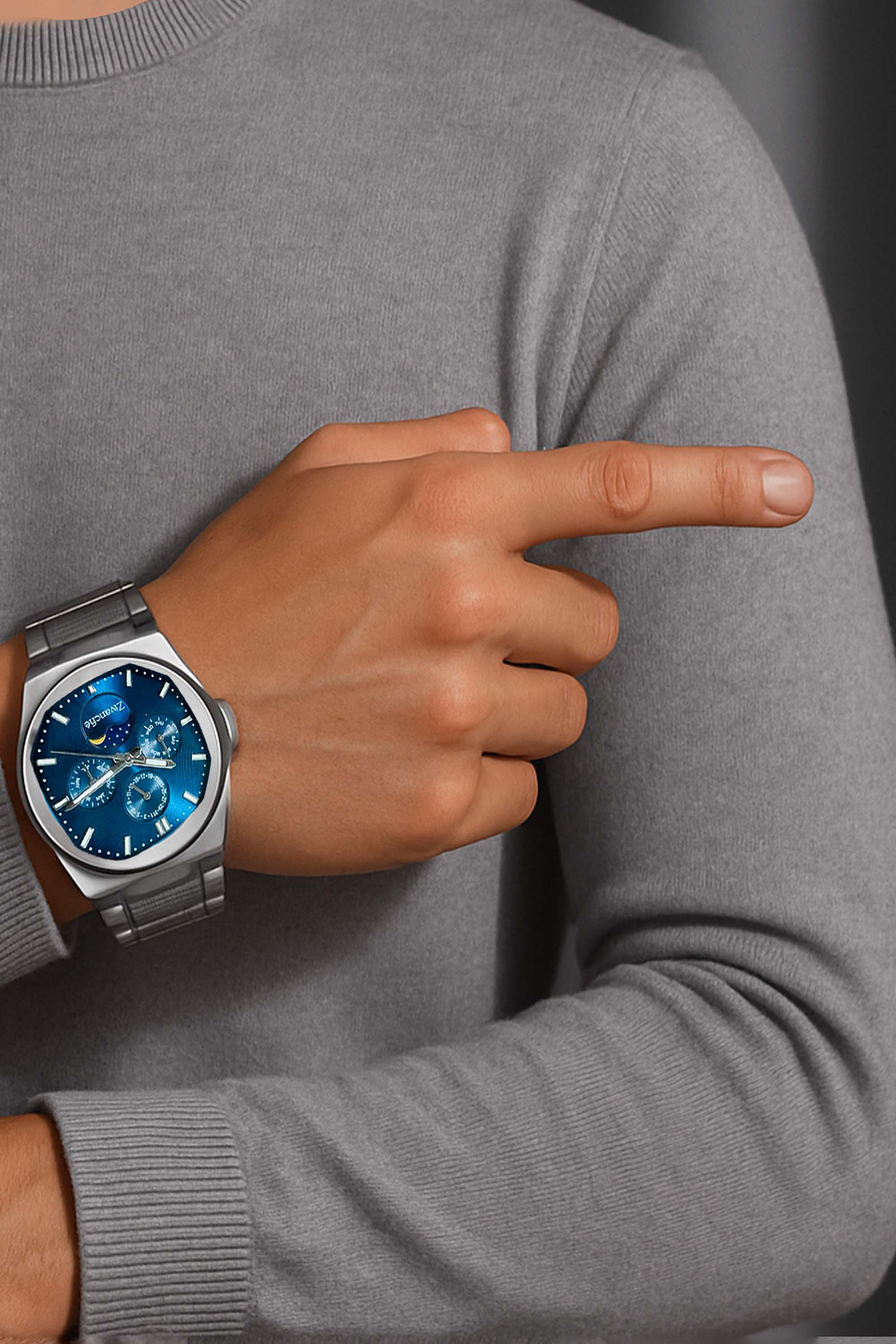 Cosmo | Silver Blue Sun & Moon Face Watch – Zivanche