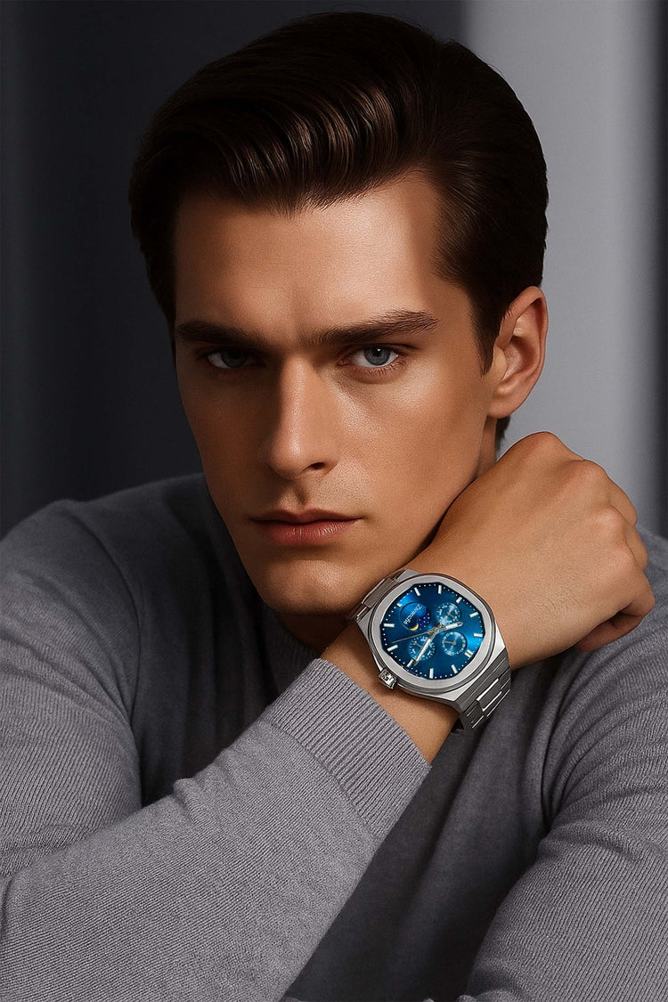 Cosmo | Silver Blue Sun & Moon Face Watch - (39936951)