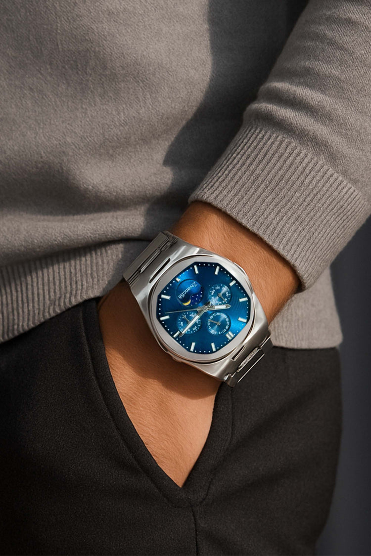 Cosmo | Silver Blue Sun & Moon Face Watch - (39936951)