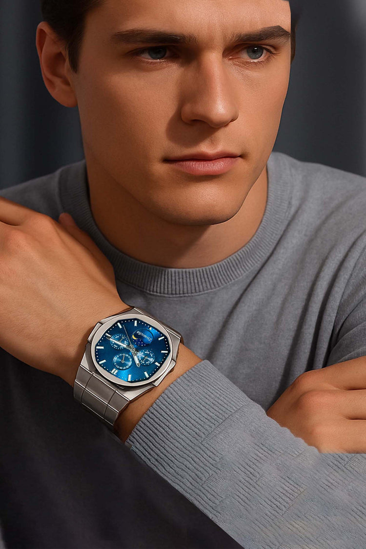 Cosmo | Silver Blue Sun & Moon Face Watch - (39936951)
