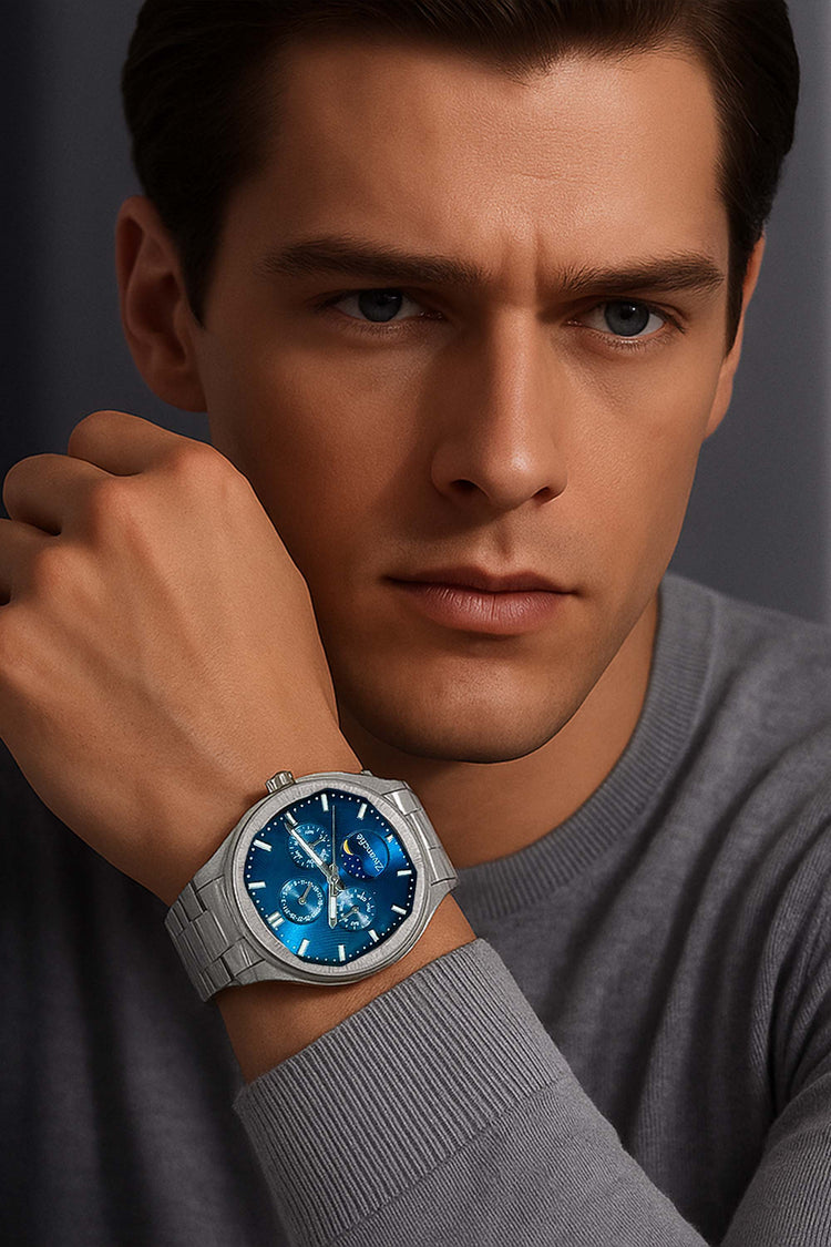 Cosmo | Silver Blue Sun & Moon Face Watch - (39936951)