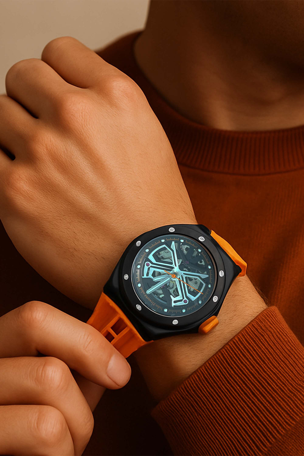 Optimous | Orange Fully Automatic Multi-function Watch - (39936958)