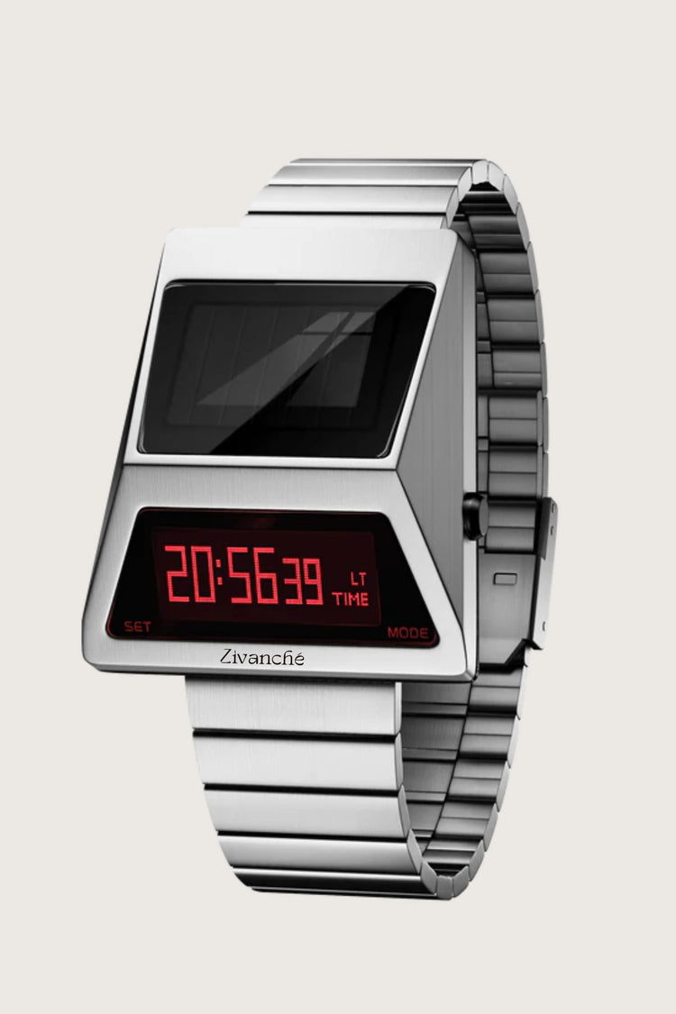 Moon Rover | Silver Metallic Red Digital watch
