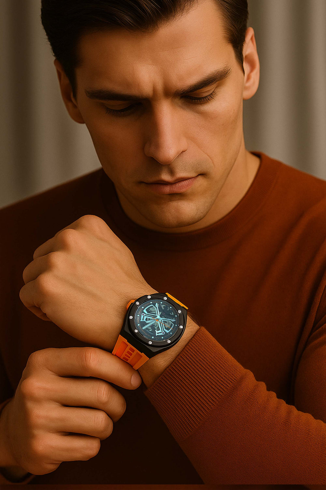 Optimous | Orange Fully Automatic Multi-function Watch - (39936958)
