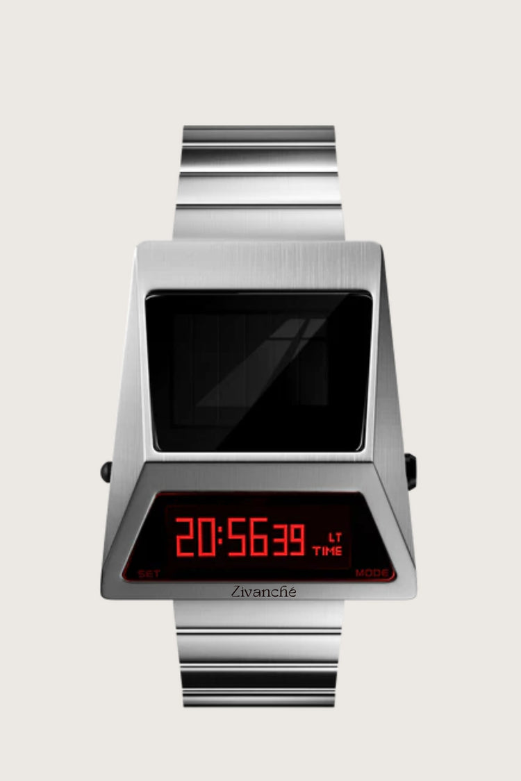 Moon Rover | Silver Metallic Red Digital watch
