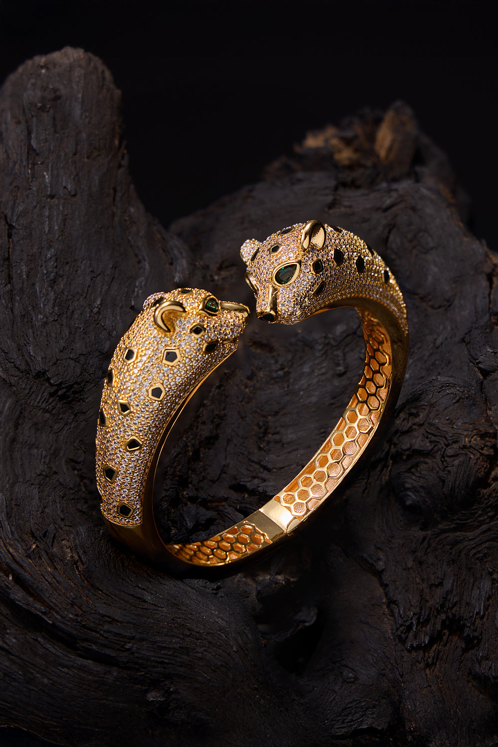Luxe Panther | Golden Diamonds Black Bracelet