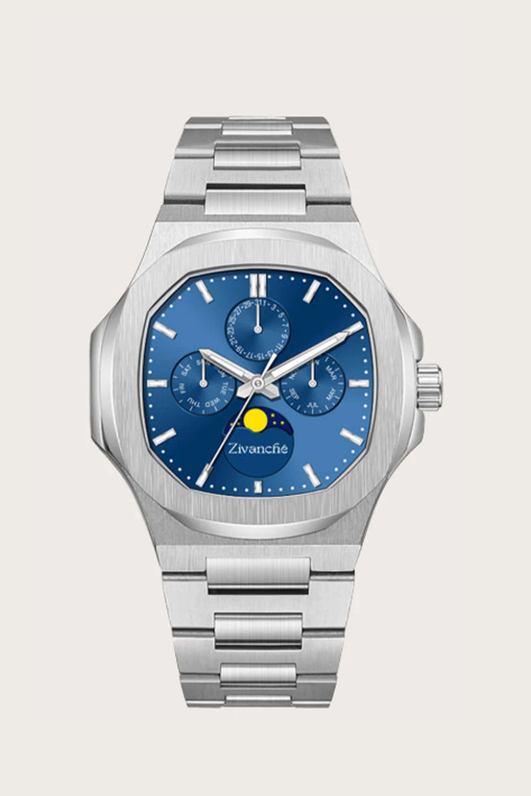 Cosmo | Silver Blue Sun & Moon Face Watch - (39936951)