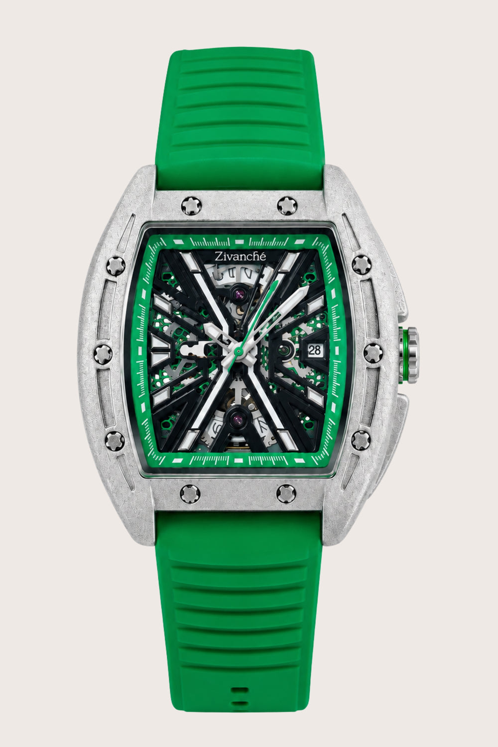 Hypervolt Silver Green Automatic Watch (44874877)