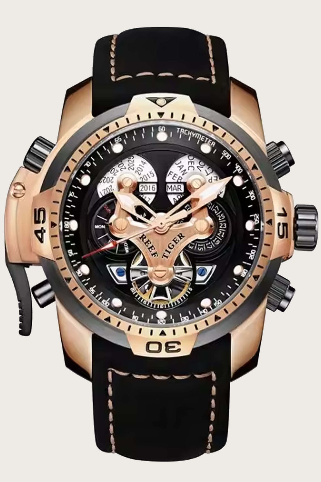 Reef Tiger | Black Rose Gold Automatic Watch