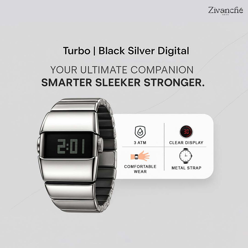 Turbo | Black Silver Digital Watch