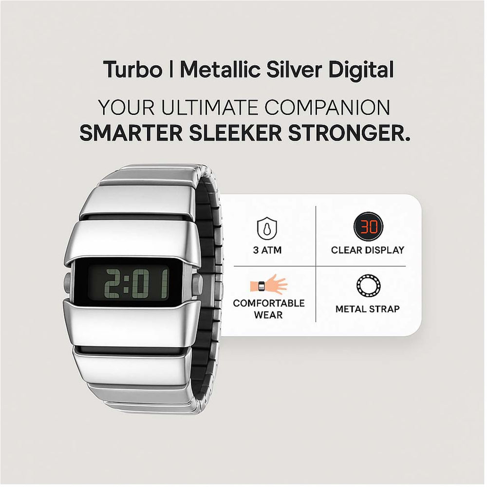 Turbo | Metallic Silver Digital Watch - (ZIVRETBMTSLVDIG0029)