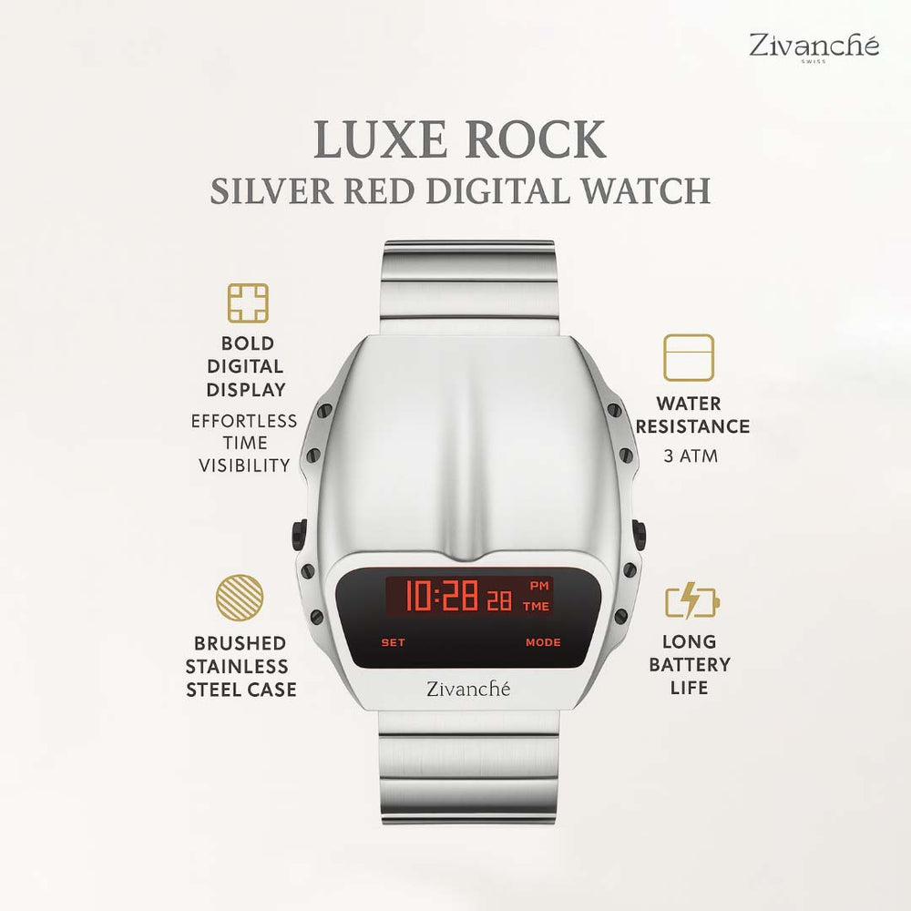 Luxe Rock | Silver Red Digital Watch
