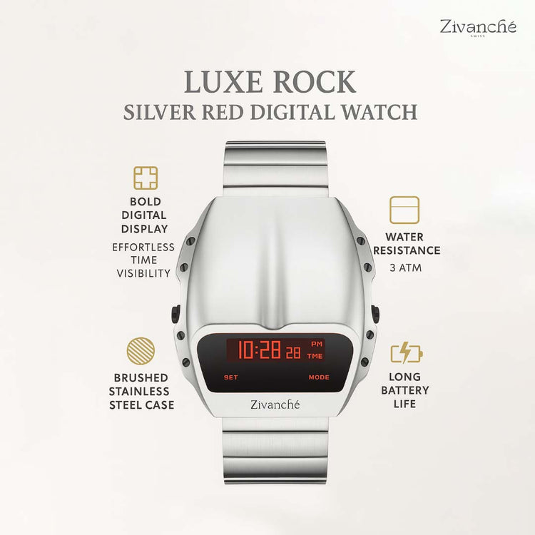 Luxe Rock | Silver Red Digital Watch