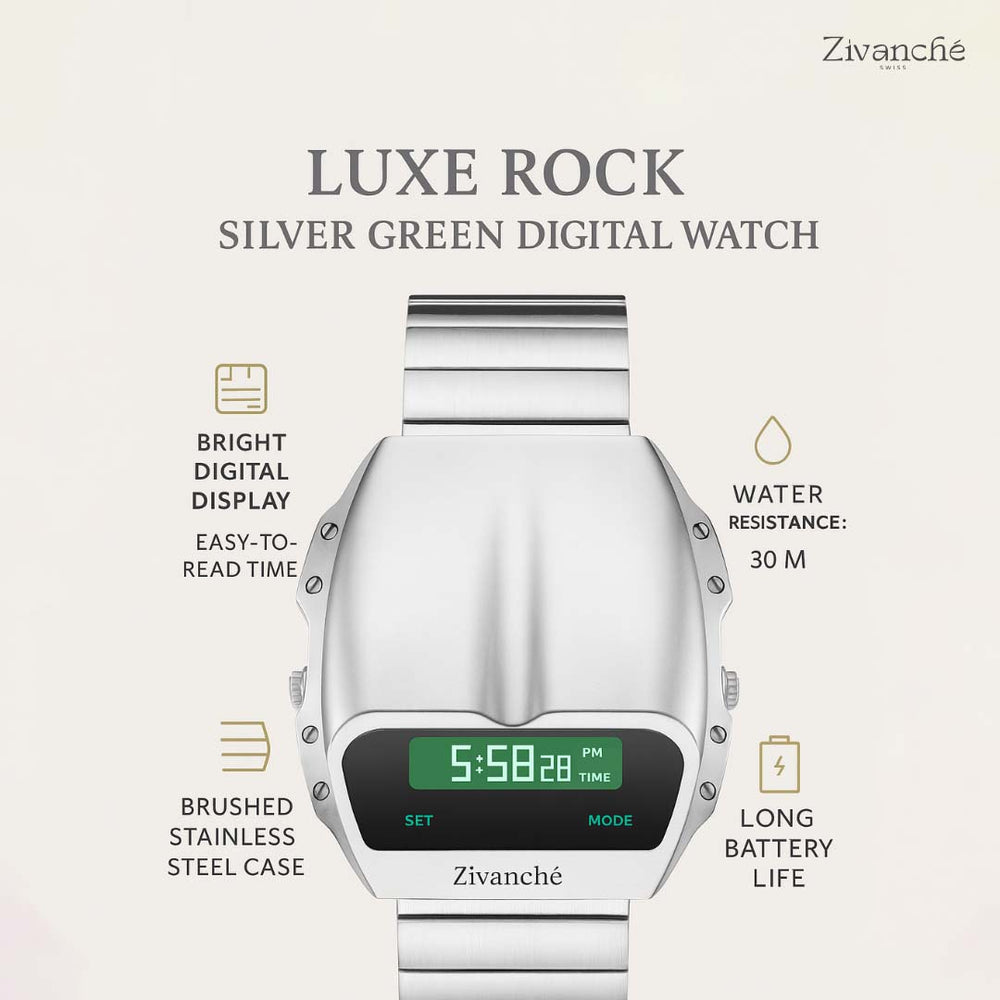 Luxe Rock | Silver Green Digital Watch