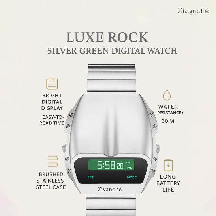 Luxe Rock | Silver Green Digital Watch