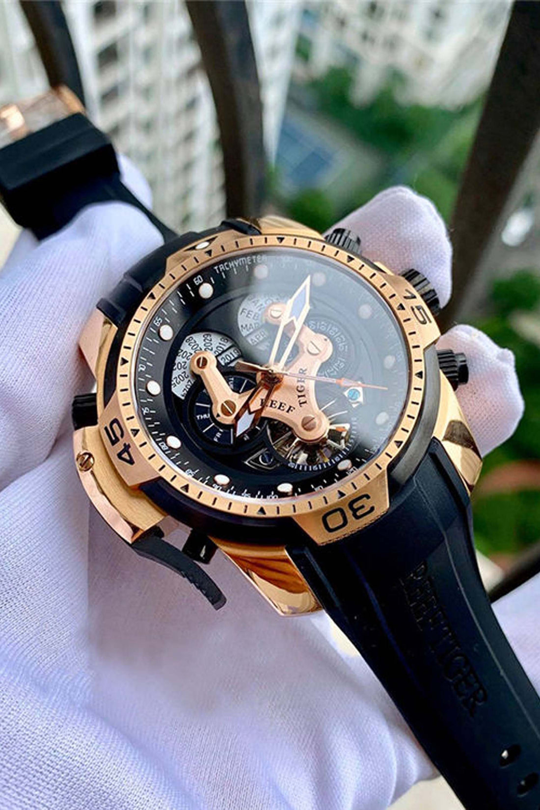 Reef Tiger | Black Rose Gold Automatic Watch