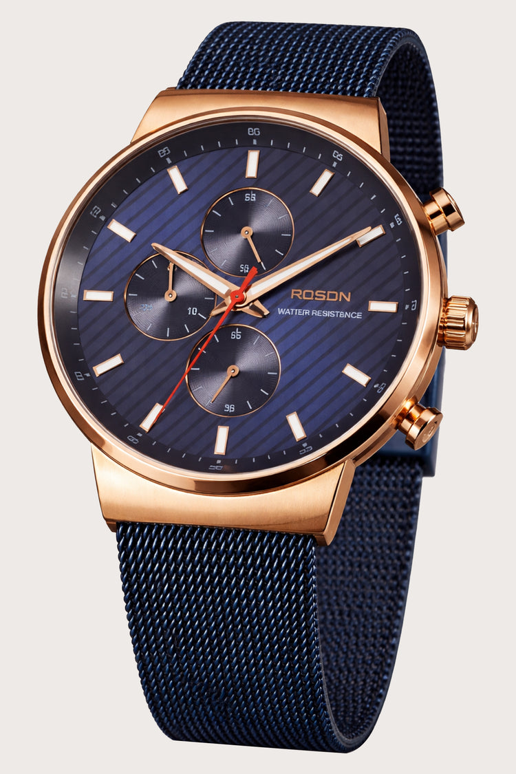 Cobalt Royal | ROSDN Diagonal-Stripe Blue Dial Watch