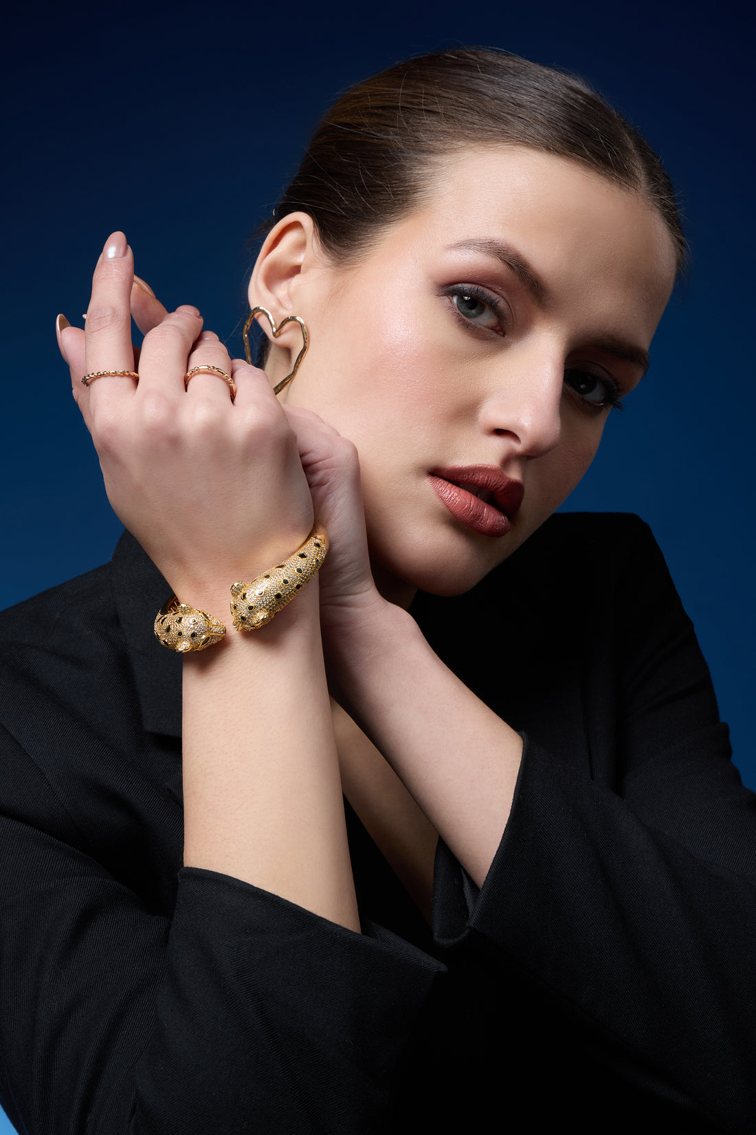 Luxe Panther | Golden Diamonds Black Bracelet