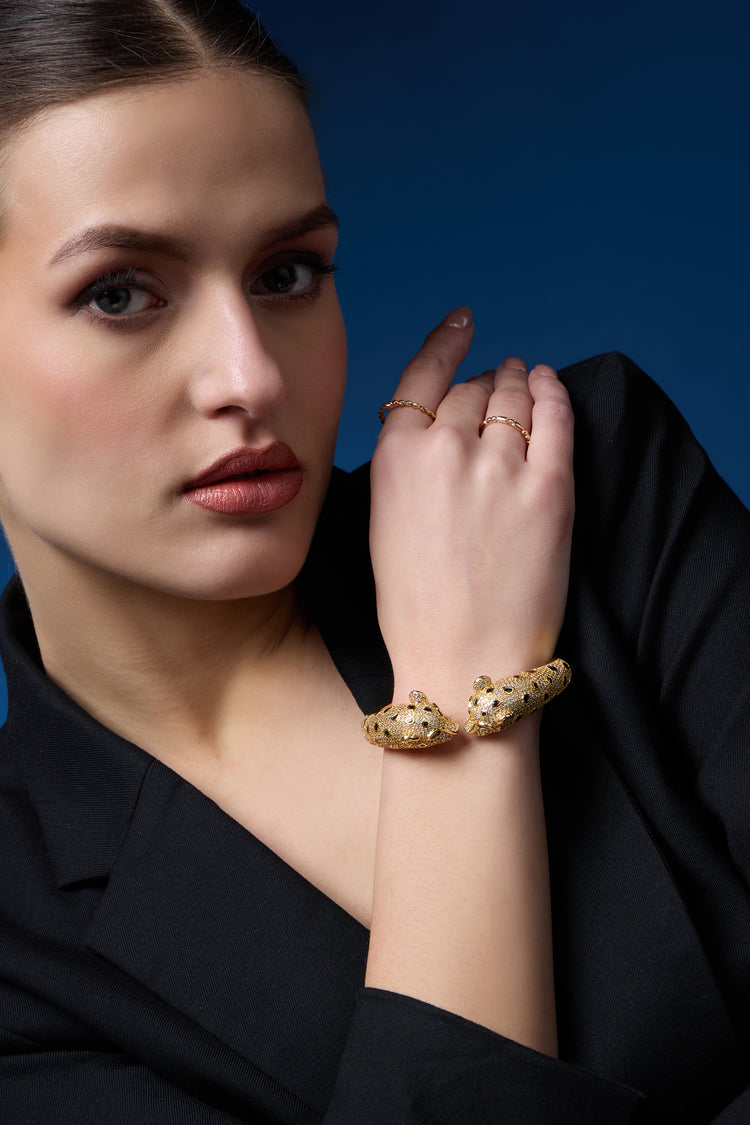 Luxe Panther | Golden Diamonds Black Bracelet