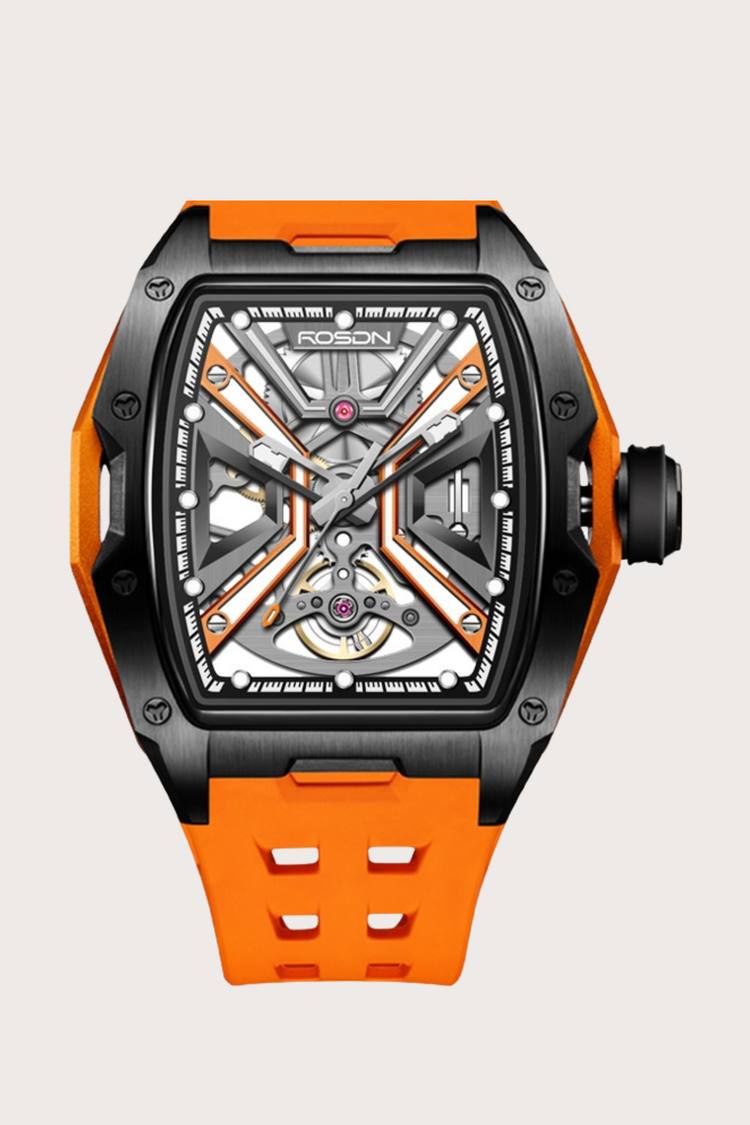 Luxury Orange G2710 Series High Quality Barrel Shape Silicone Band Automatic Mechanical ROSDN Watch