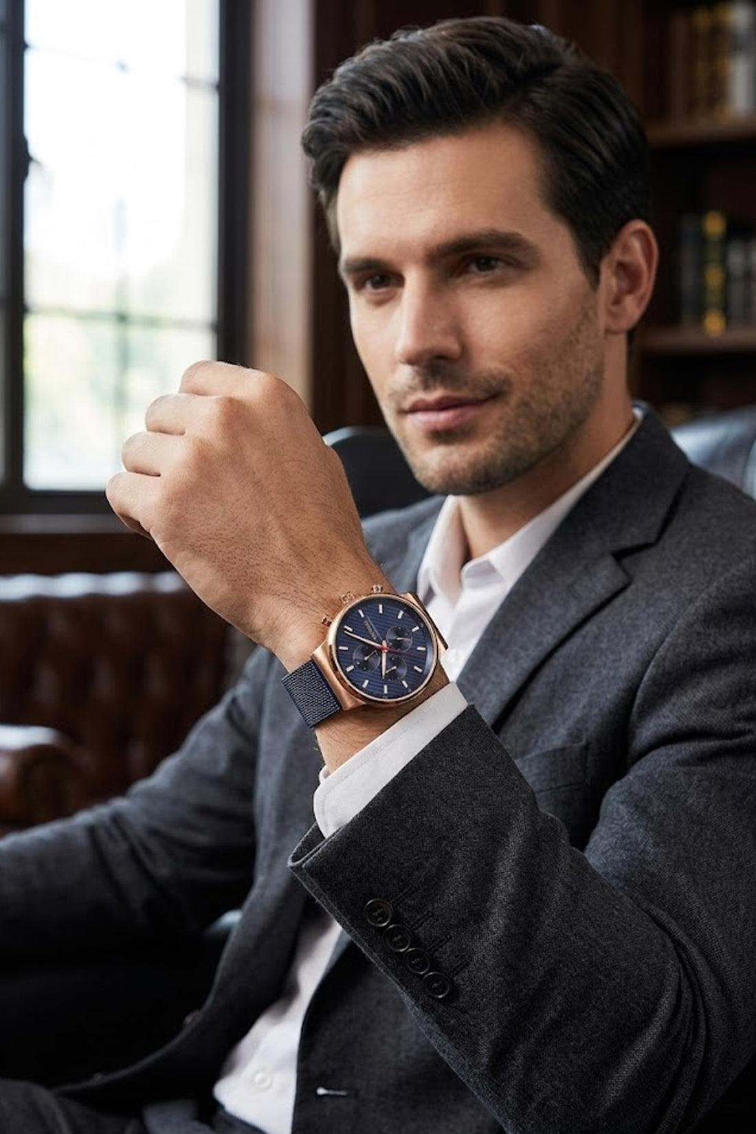 Cobalt Royal | ROSDN Diagonal-Stripe Blue Dial Watch