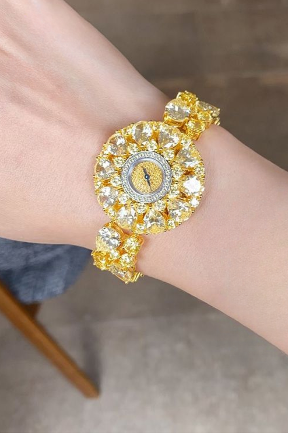 Zivanche Royal Citrine Crystal Floral Bracelet Watch