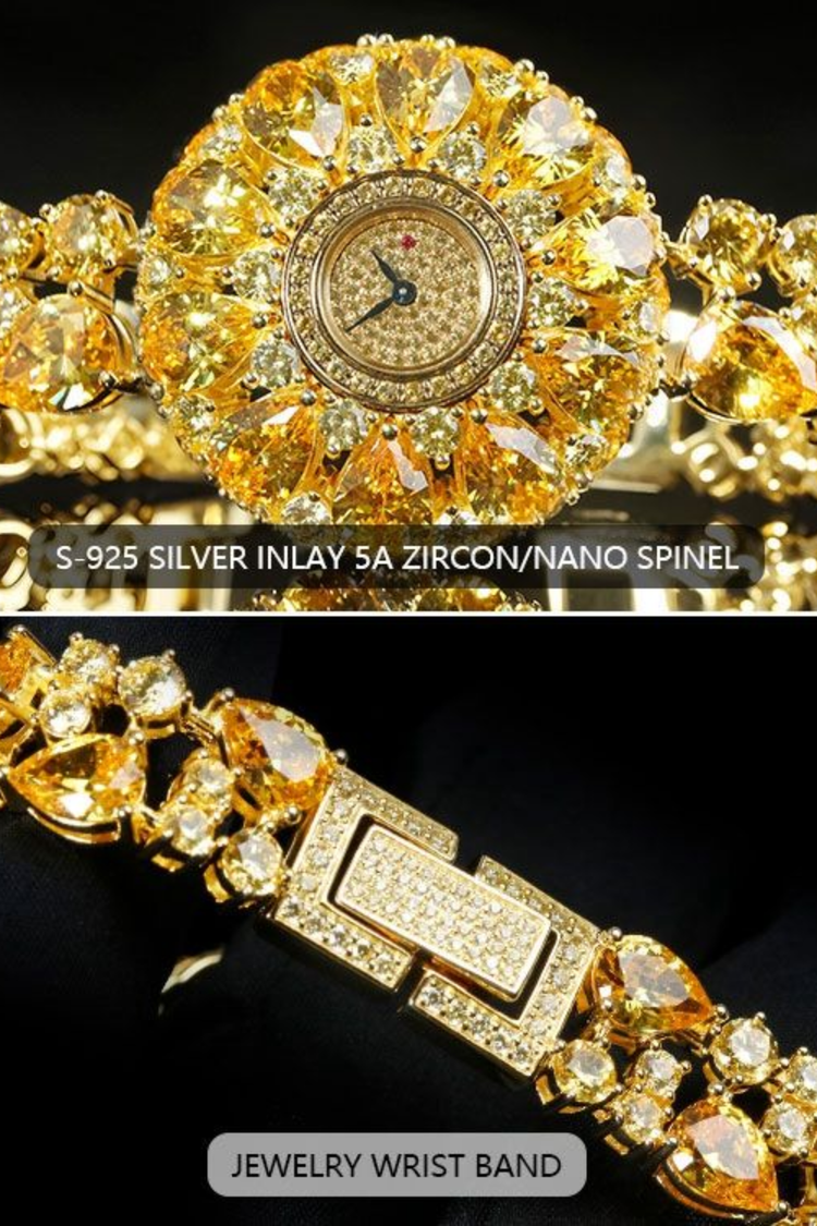 Zivanche Royal Citrine Crystal Floral Bracelet Watch