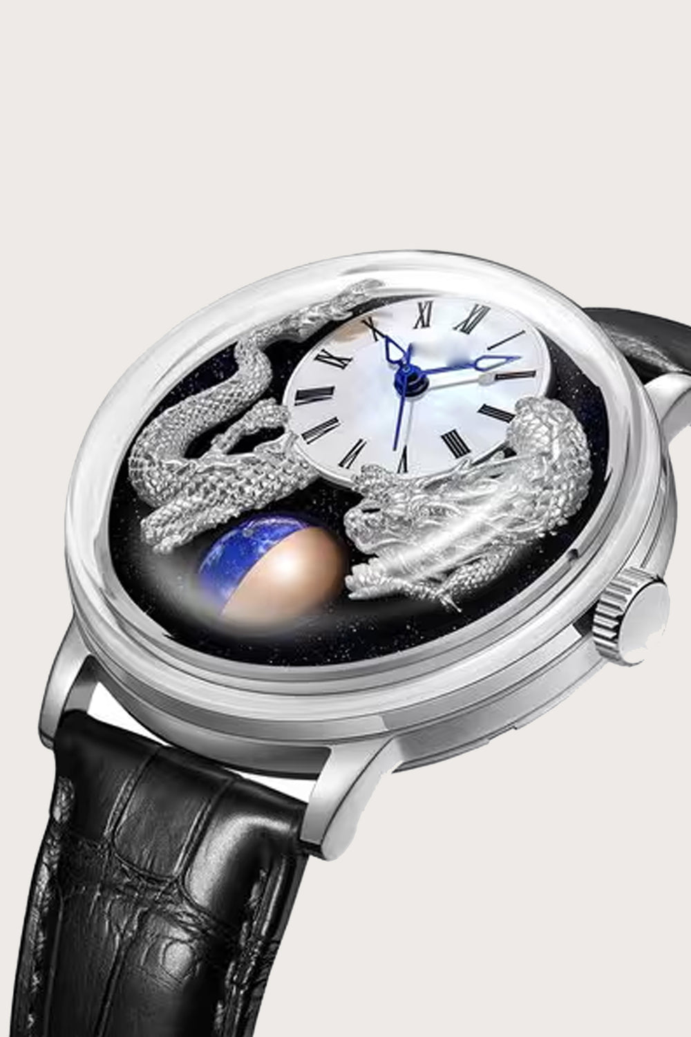 Celestial Guardian | Black Silver Quartz Watch