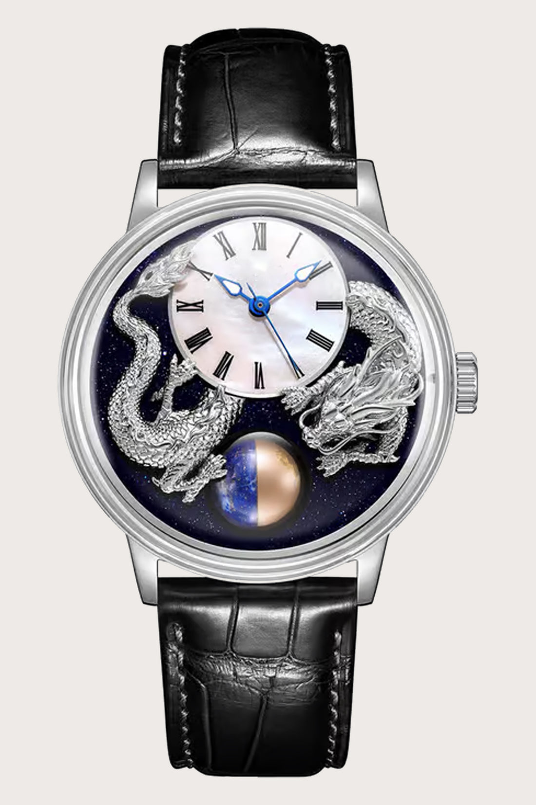 Celestial Guardian | Black Silver Quartz Watch