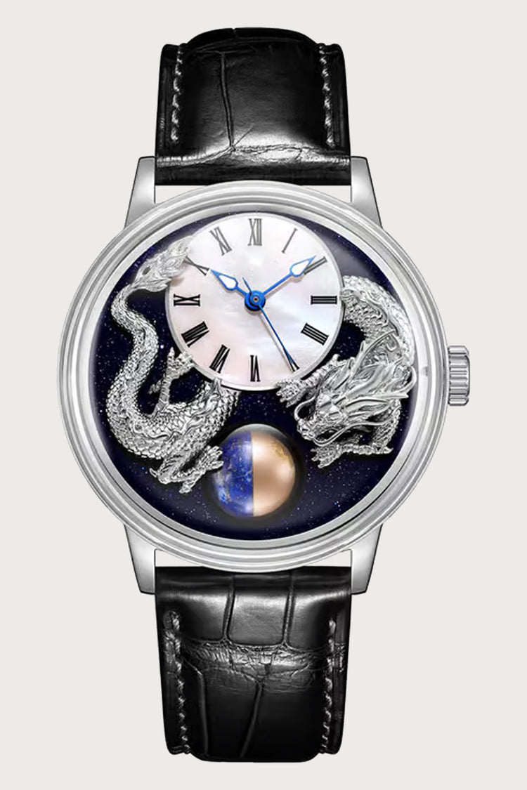 Celestial Guardian | Black Silver Quartz Watch