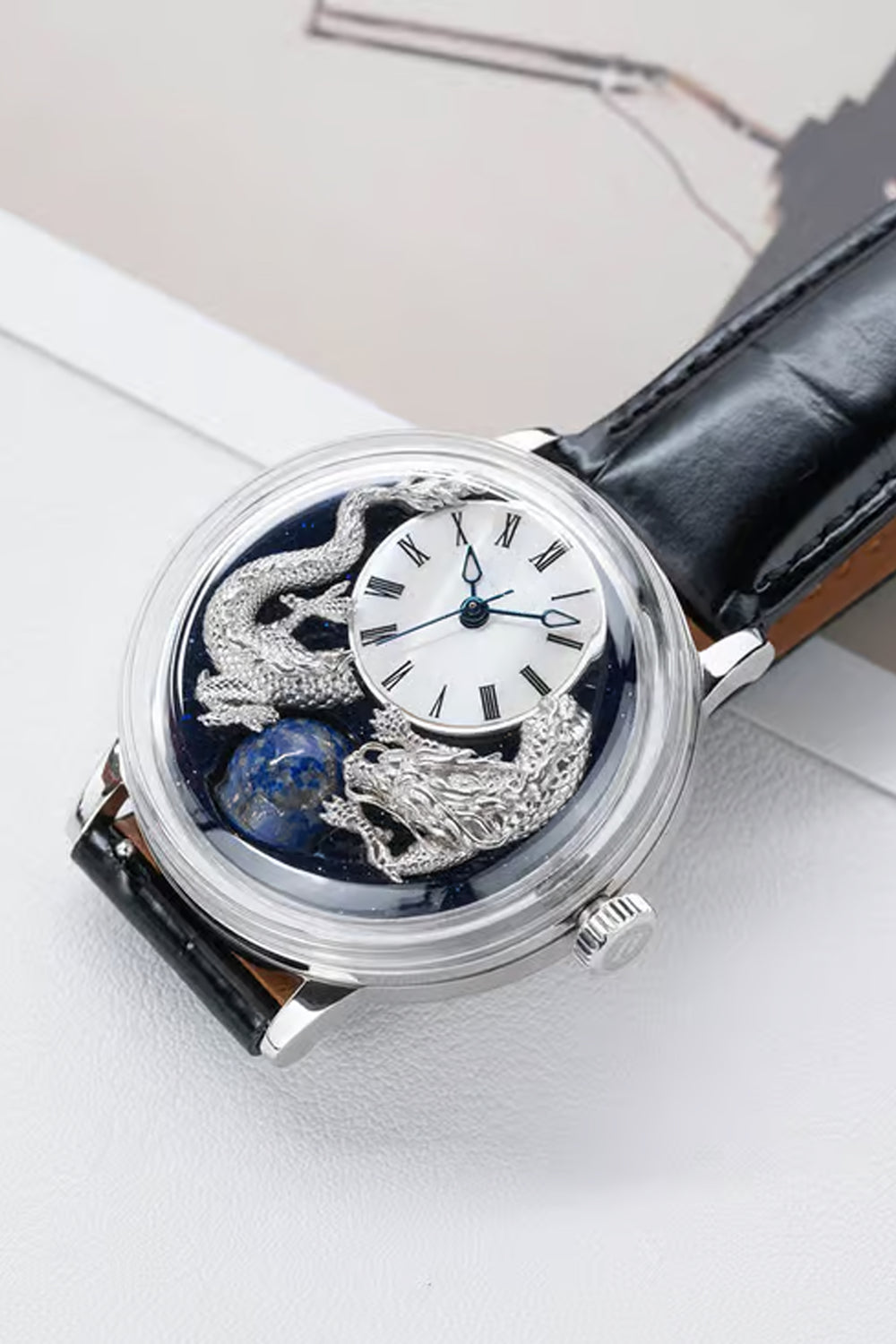 Celestial Guardian | Black Silver Quartz Watch