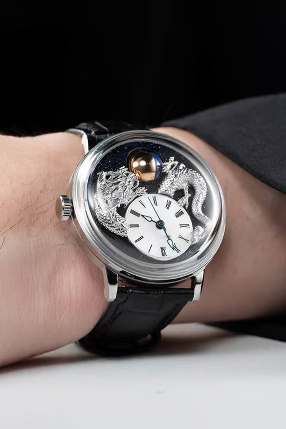 Celestial Guardian | Black Silver Quartz Watch