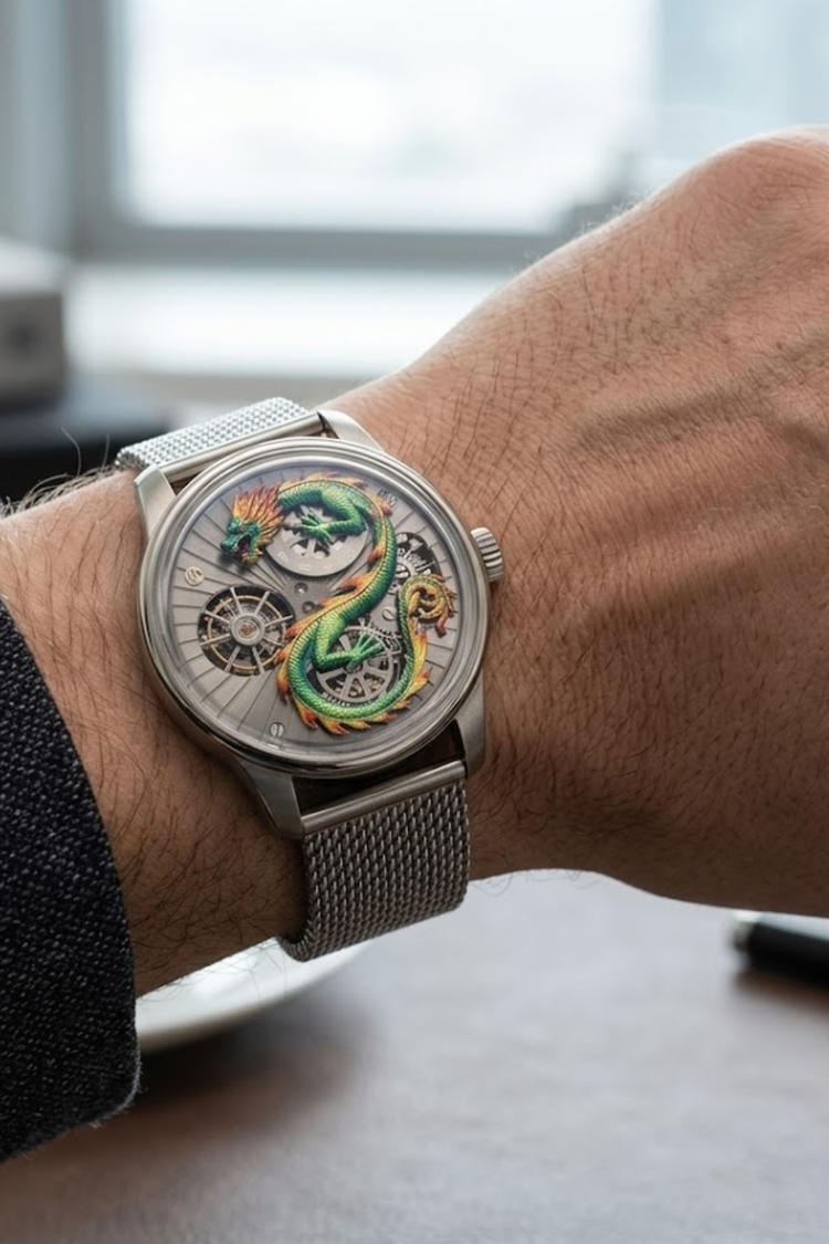 Zivanche Imperial Dragon Mesh Strap Watch