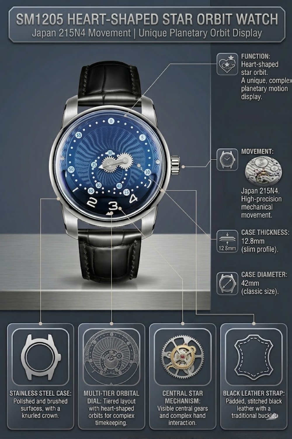 Celestial Orbit Blue Dial Timepiece Mechanical Watch