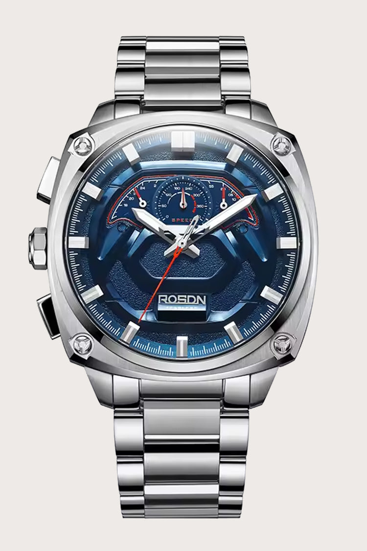 Quantum Gear | Rosdn Silver Blue Automatic Quartz Watch