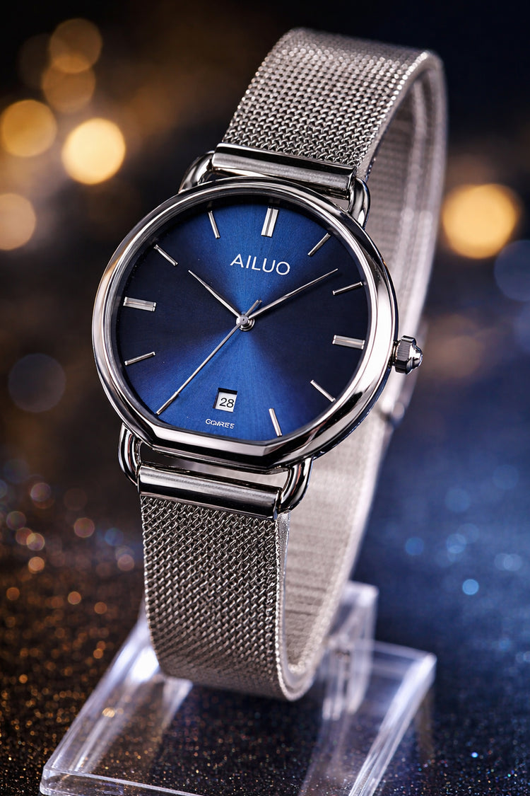 Midnight Steel | Ailuo Silver Blue Mechanical Automatic Watch