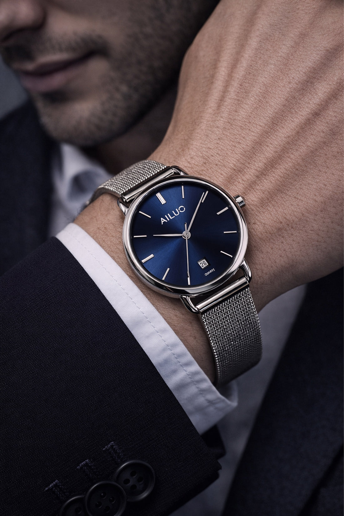 Midnight Steel | Ailuo Silver Blue Mechanical Automatic Watch