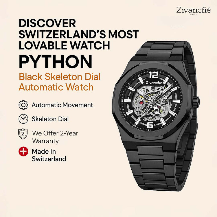 Python | Black Skeleton Dial Automatic Watch - (39936956)