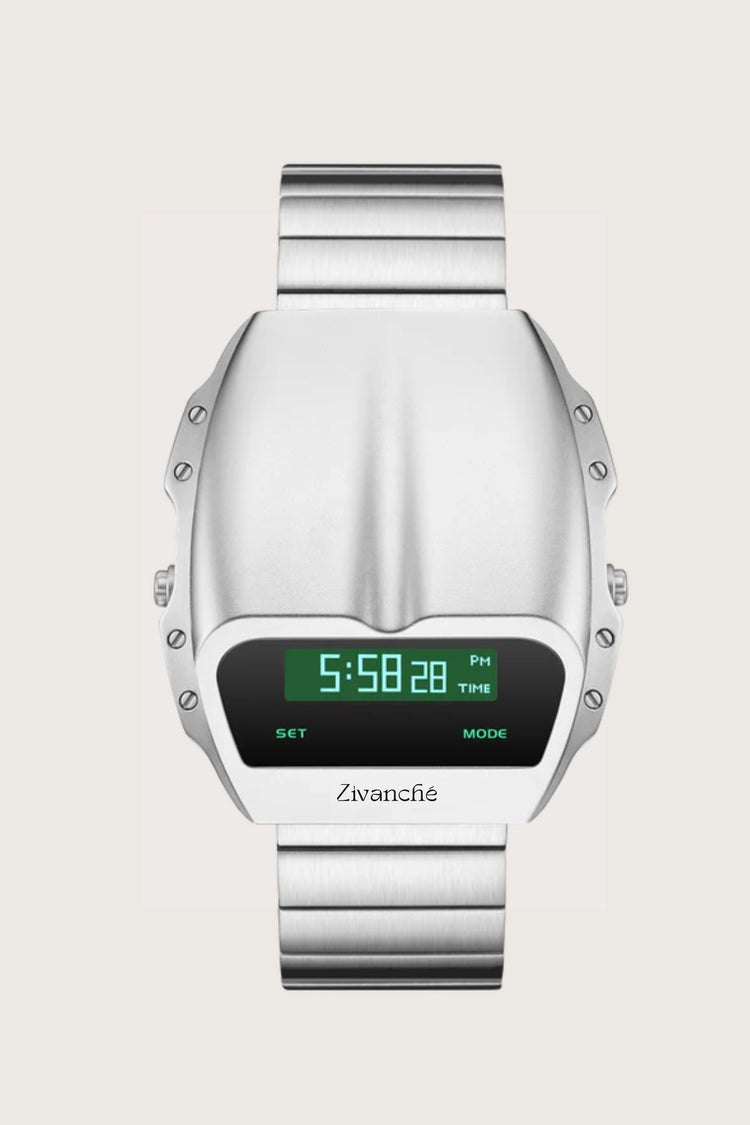 Luxe Rock | Silver Green Digital Watch