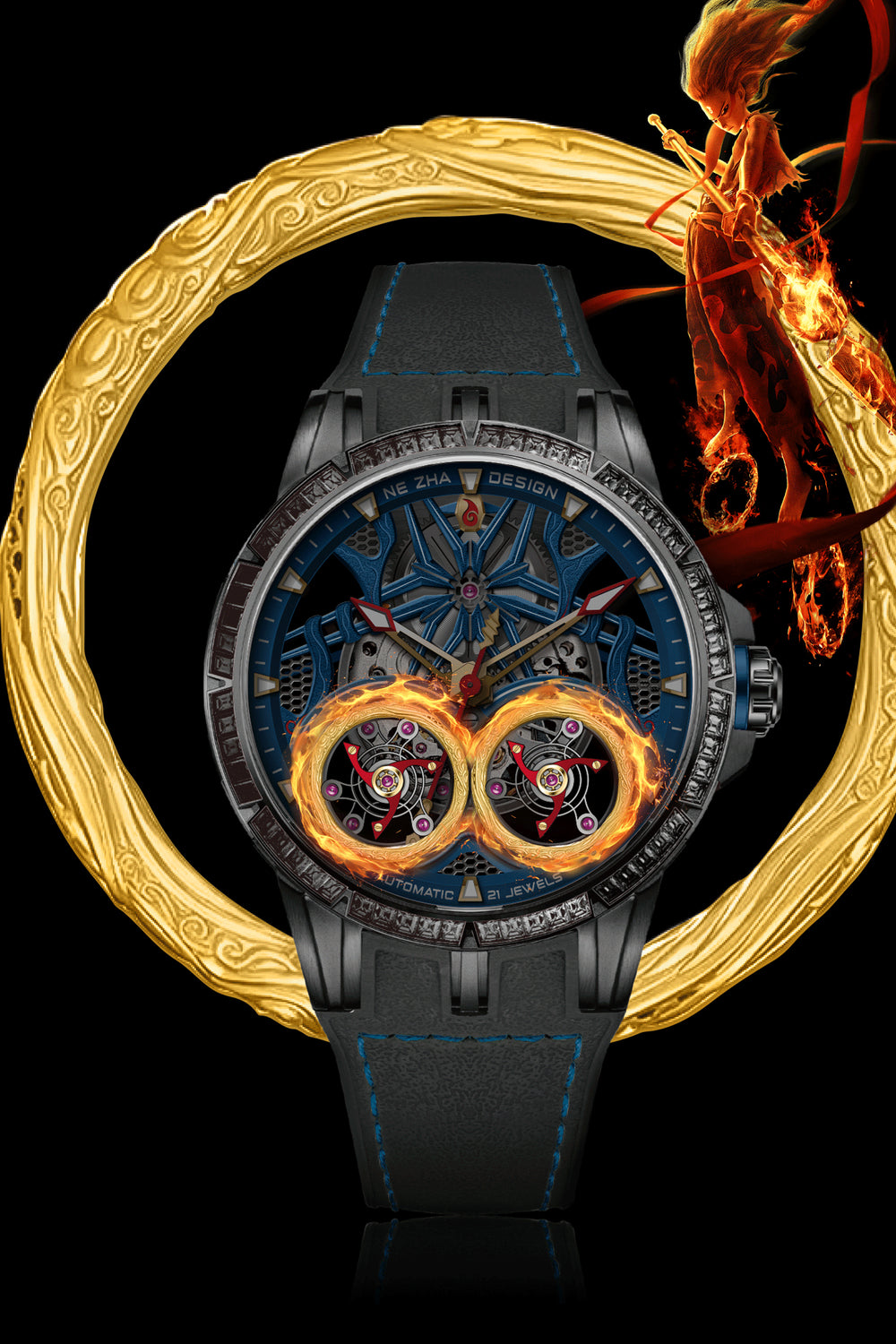 Zivanche Swiss | Rosdn G2766 Black Blue Automatic Mechanical Watch