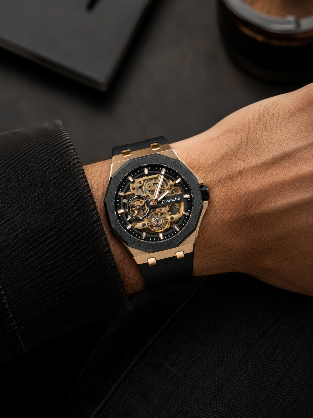 Aurum Apex Black Rose Gold Automatic Watch (45530675)