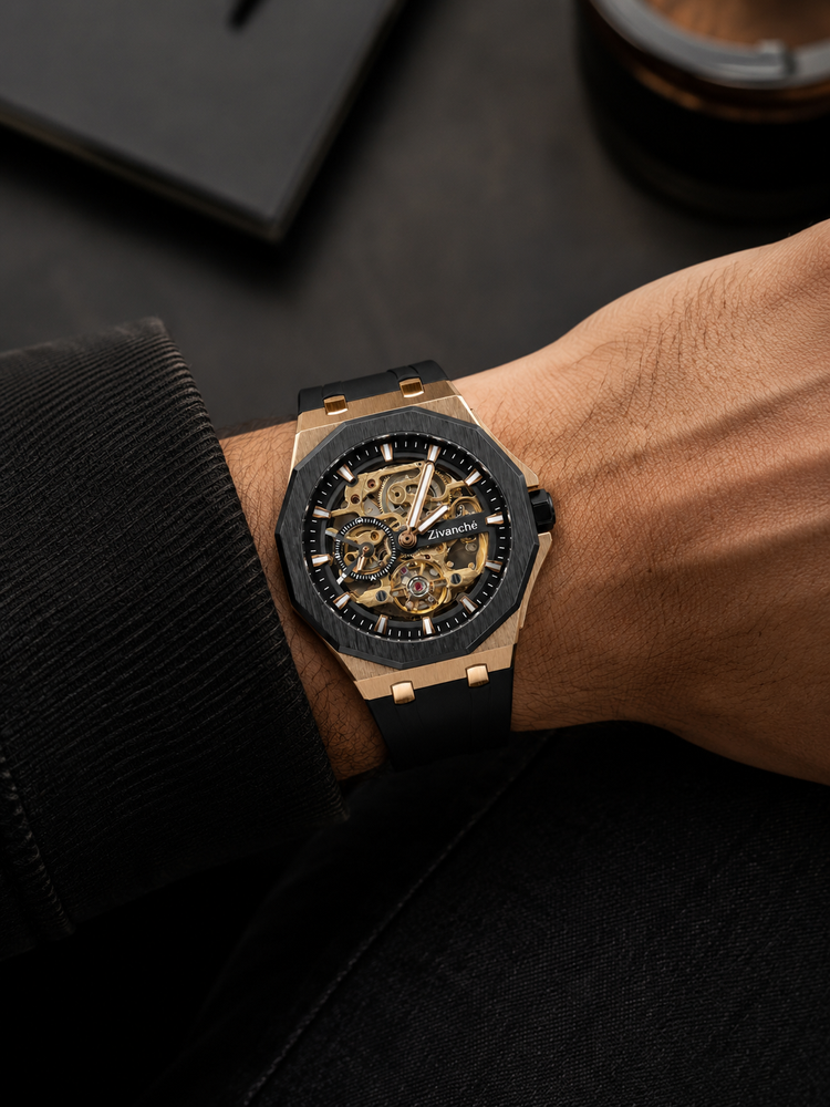 Aurum Apex Black Rose Gold Automatic Watch (45530675)