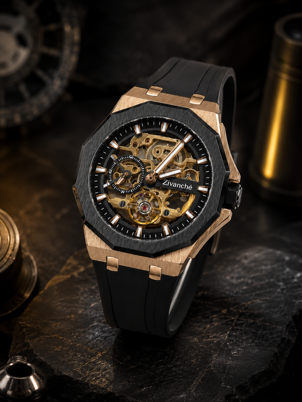 Aurum Apex Black Rose Gold Automatic Watch (45530675)