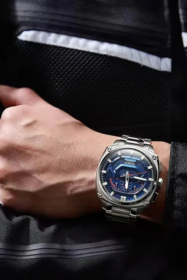 Quantum Gear | Rosdn Silver Blue Automatic Quartz Watch