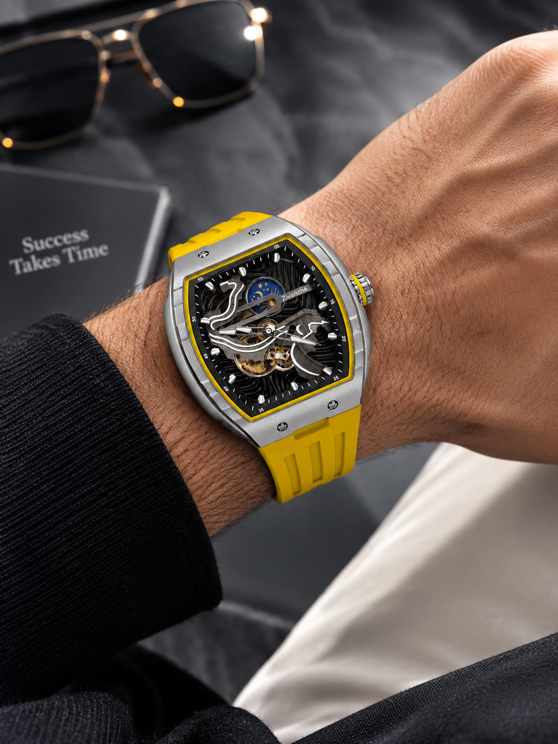 Crimson Orbit Silver Yellow Automatic Watch (44658705)