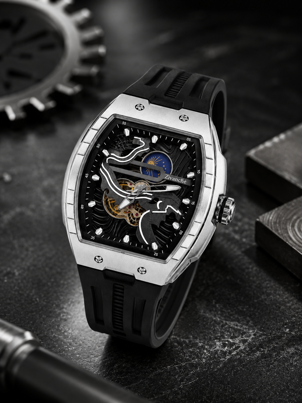 Crimson Orbit Silver Black Automatic  Watch (44658709)