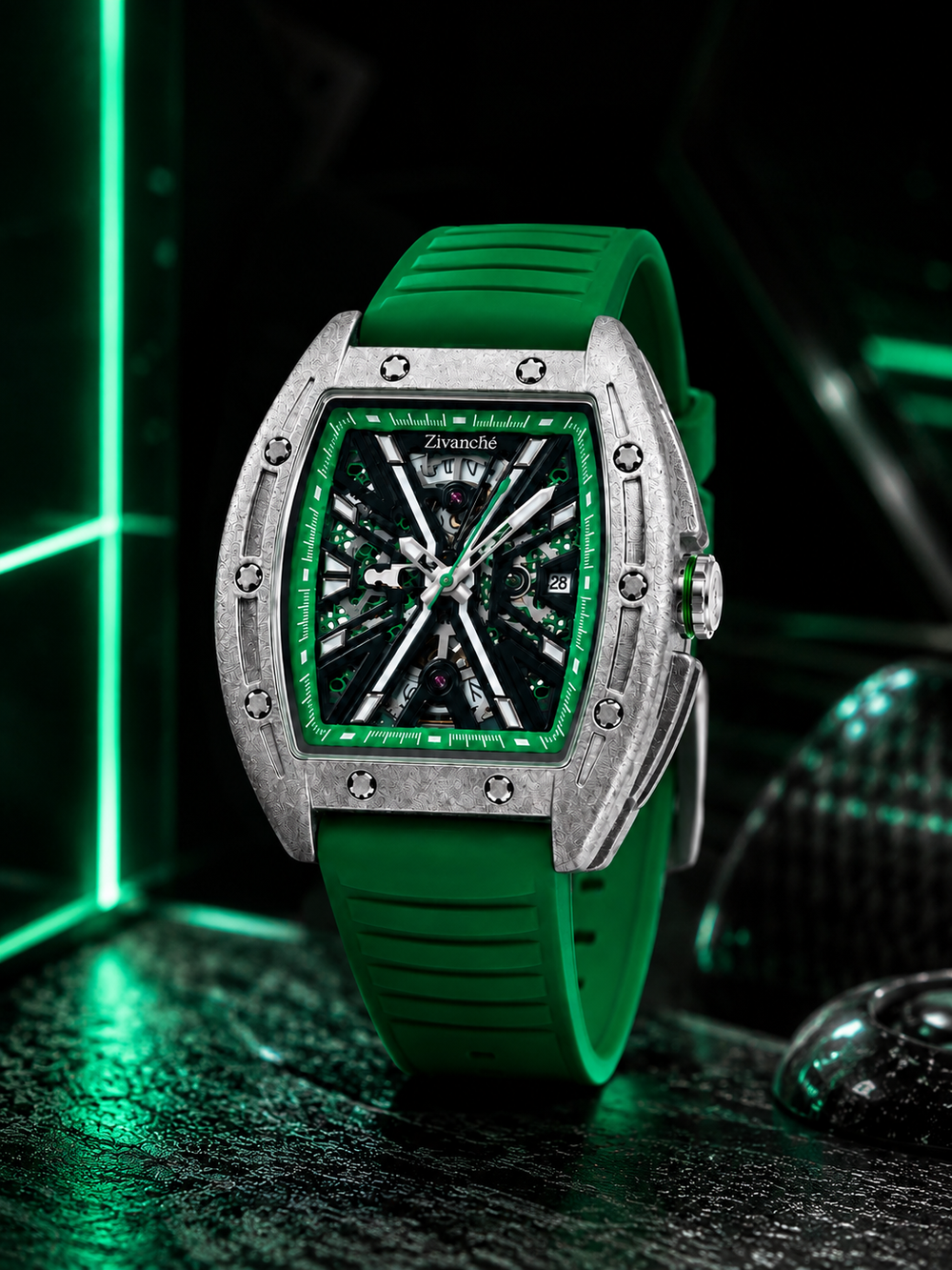 Hypervolt Silver Green Automatic Watch (44874877)